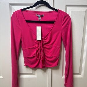Urban Outfitters Hot Pink Tie Front Top – NWT Size S | Long Sleeve Statement Top